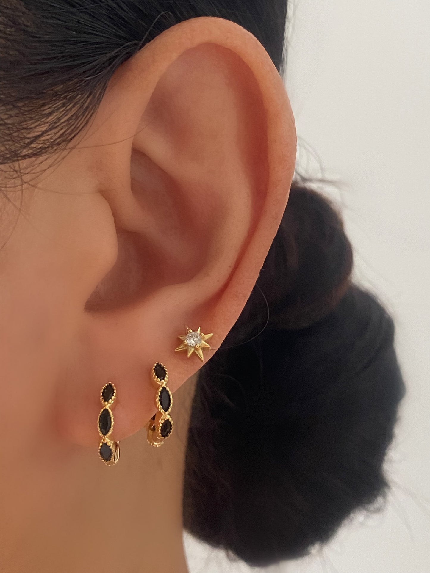 Black Marquise Gold Hoops