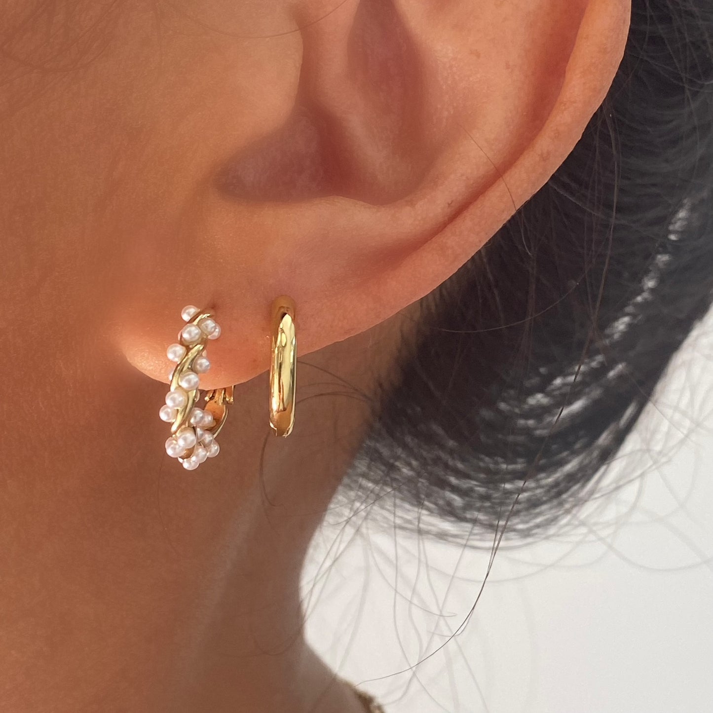Mini Pearl Gold Huggie Hoop Earrings