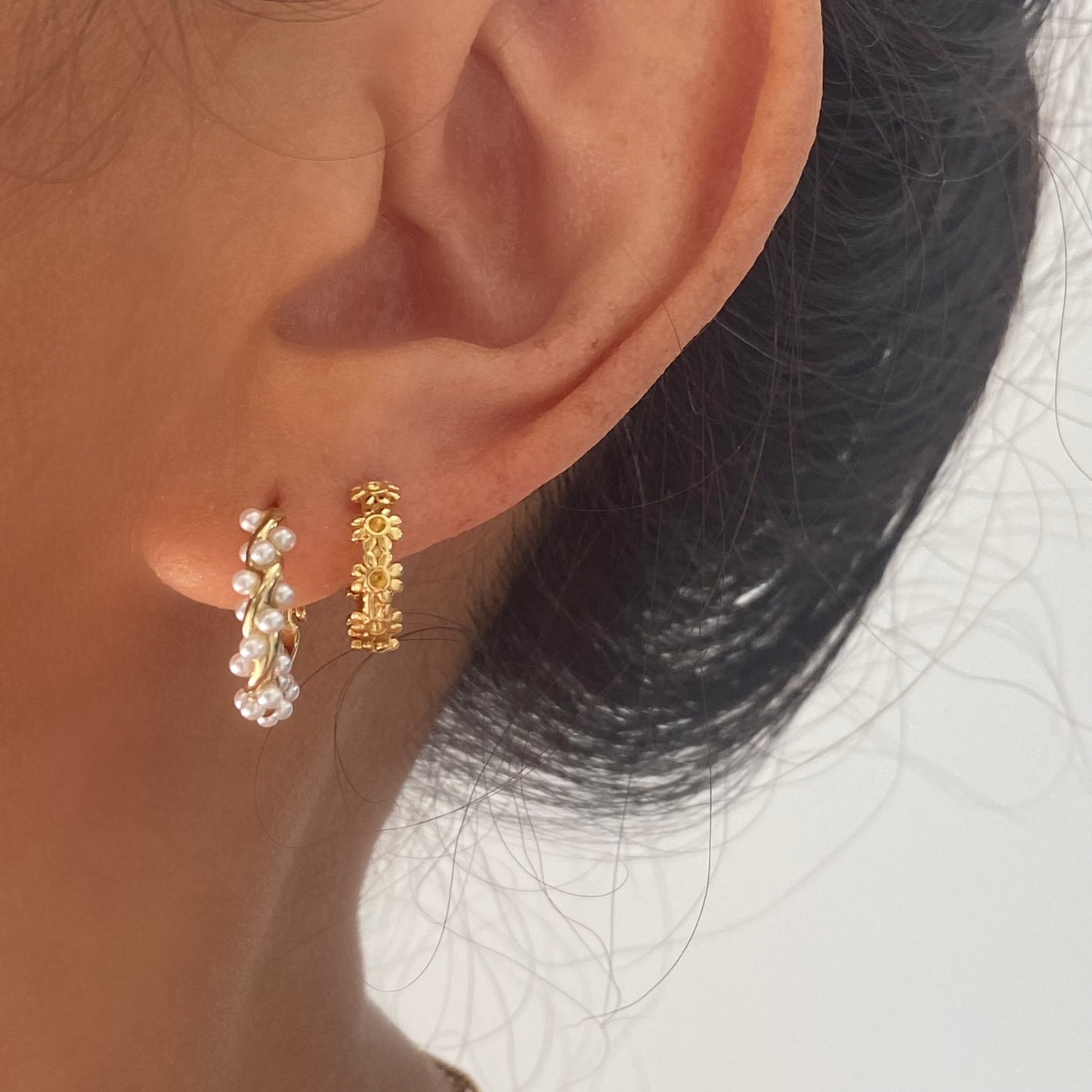 Mini Pearl Gold Huggie Hoop Earrings