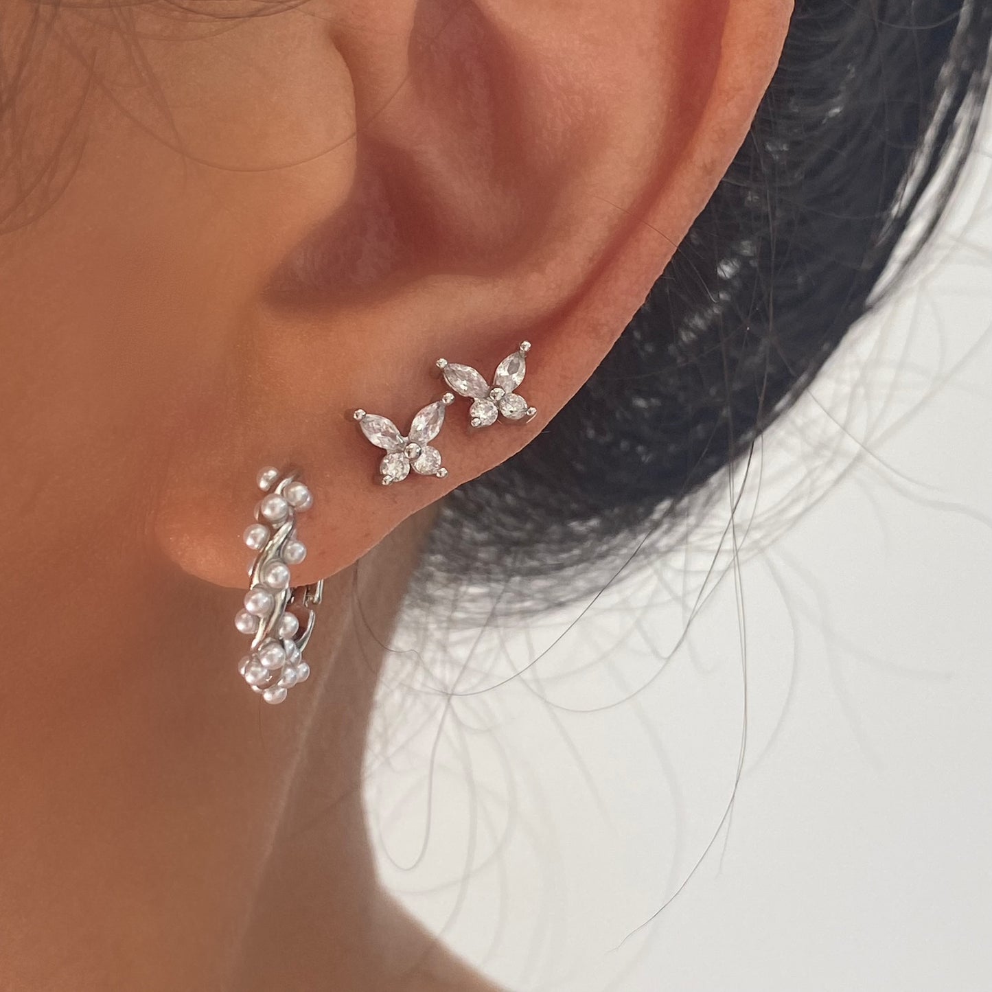 Mini Pearl Silver Huggie Hoop Earrings
