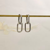 Double Rectangle Link Hoop Earrings SILVER