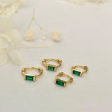 Tiny Emerald Green Baguette Huggie Hoops GOLD