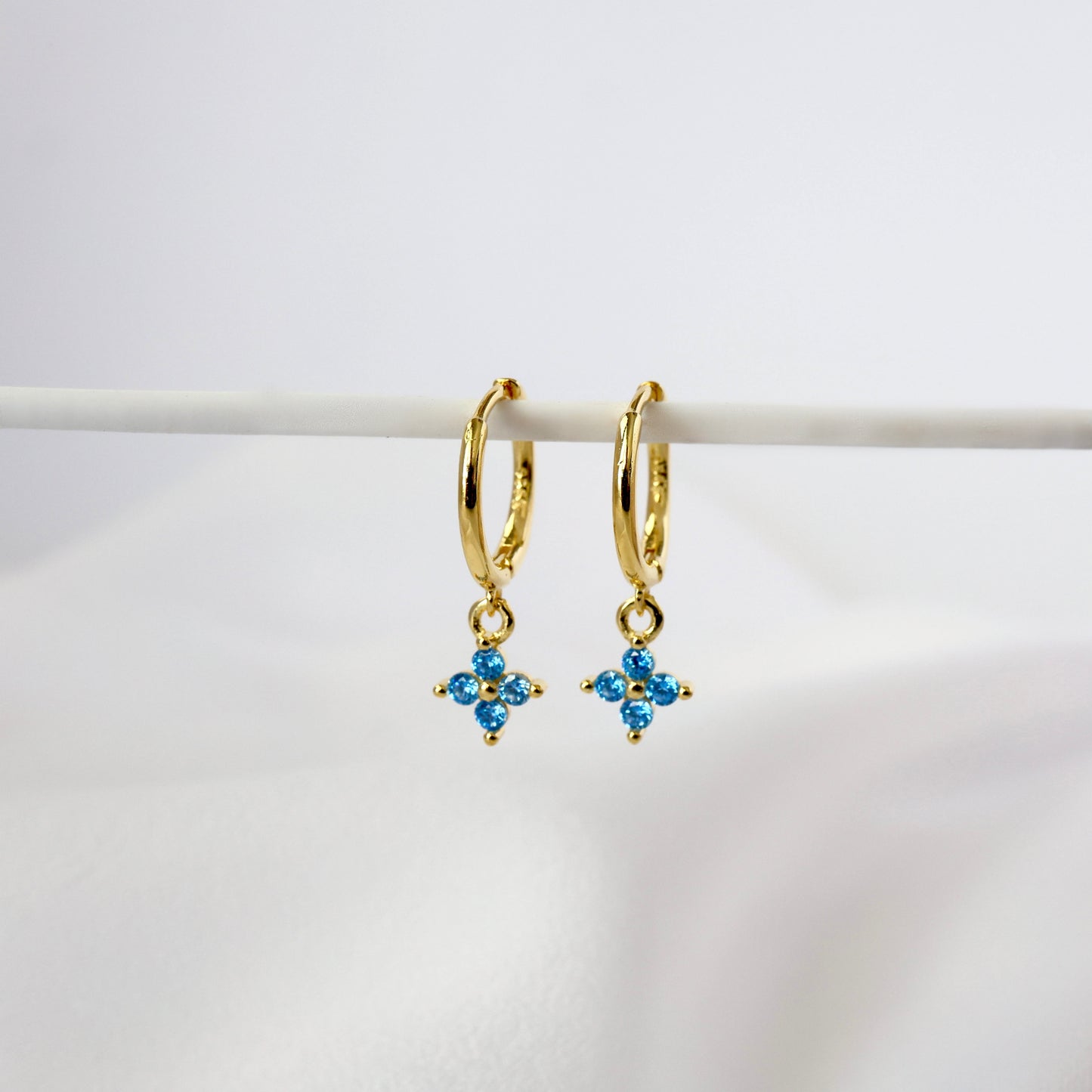 4 Clover Blue Dangle Earrings GOLD