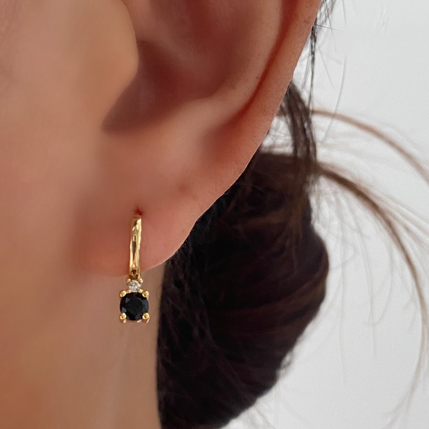 Gold Huggie Hoop Earring- Black