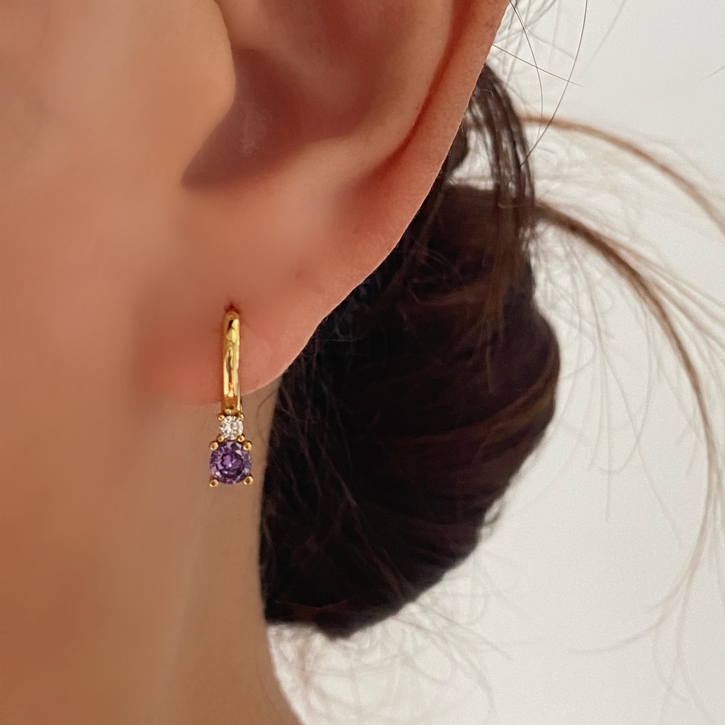 Gold Huggie Hoop Earring- Purple