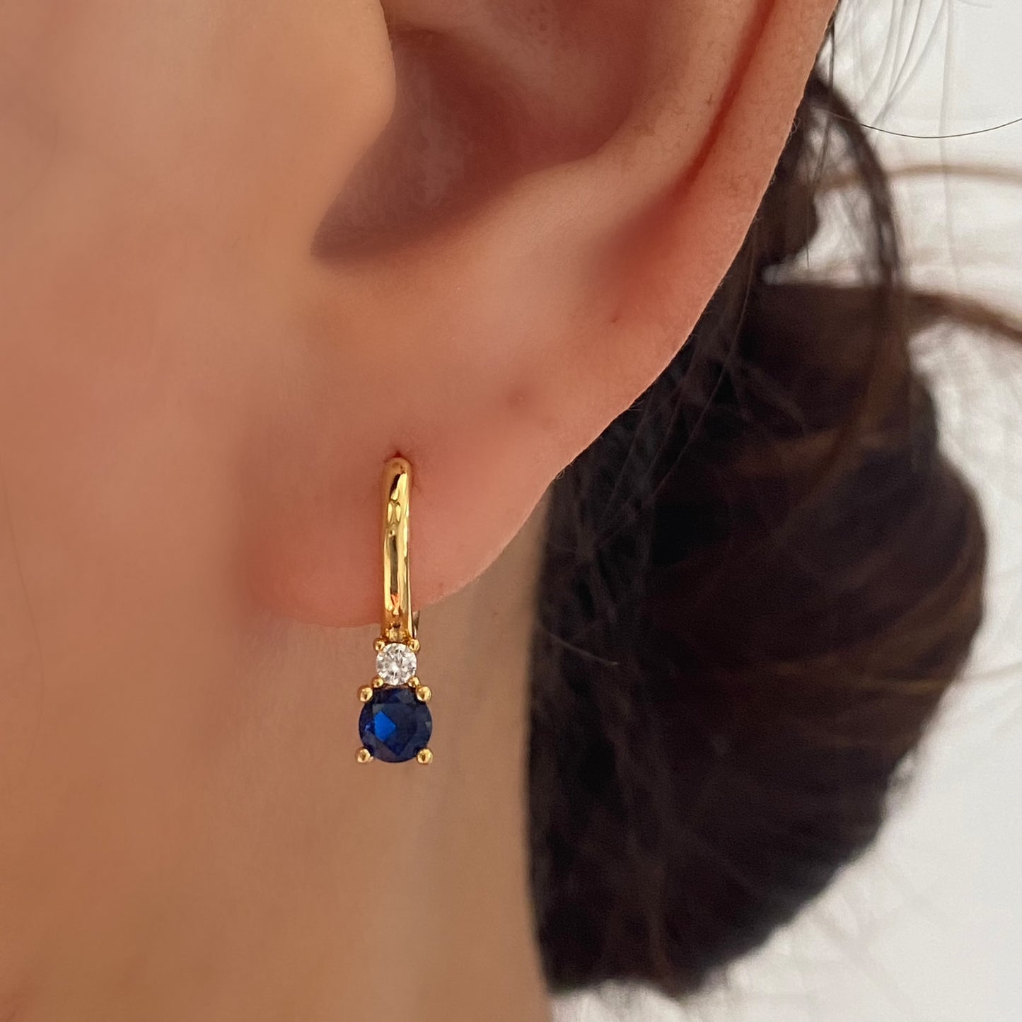 Gold Huggie Hoop Earring- Midnight Blue