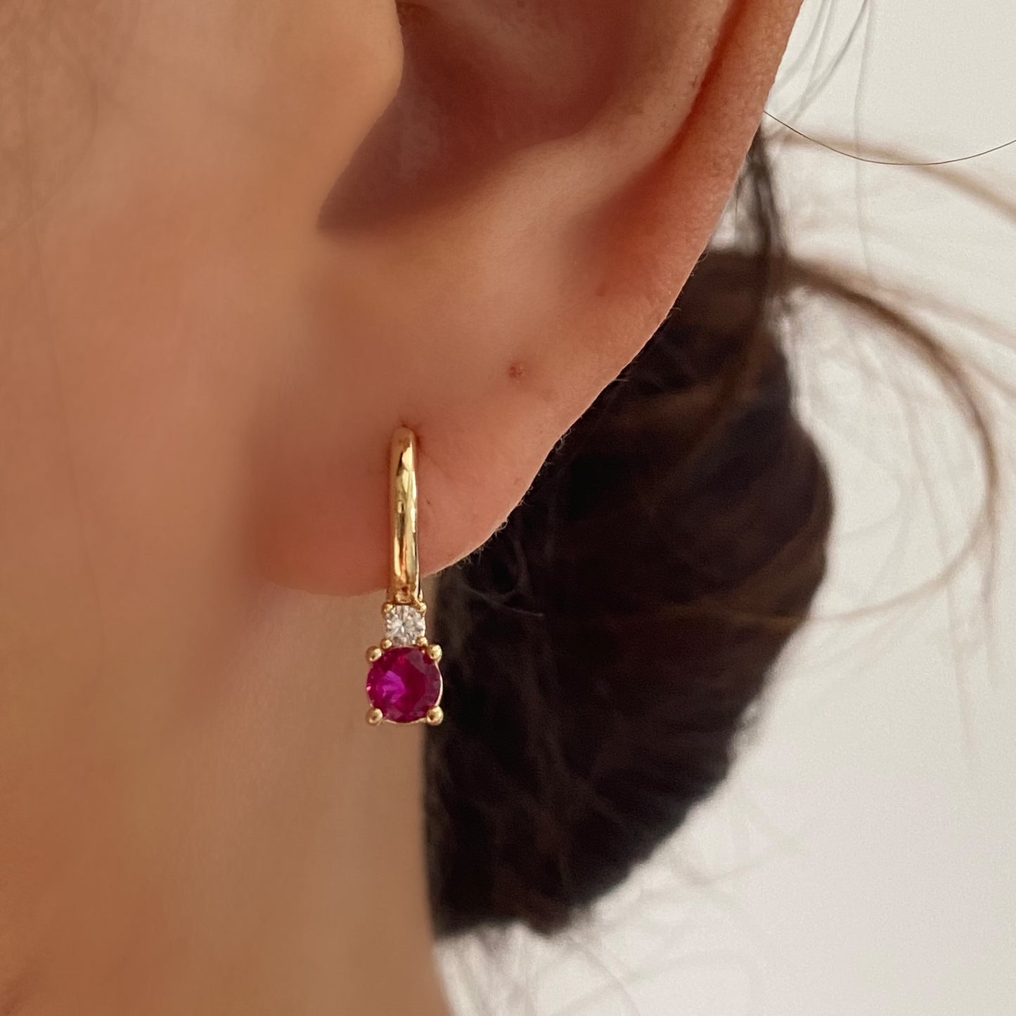 Gold Huggie Hoop Earring- Pink