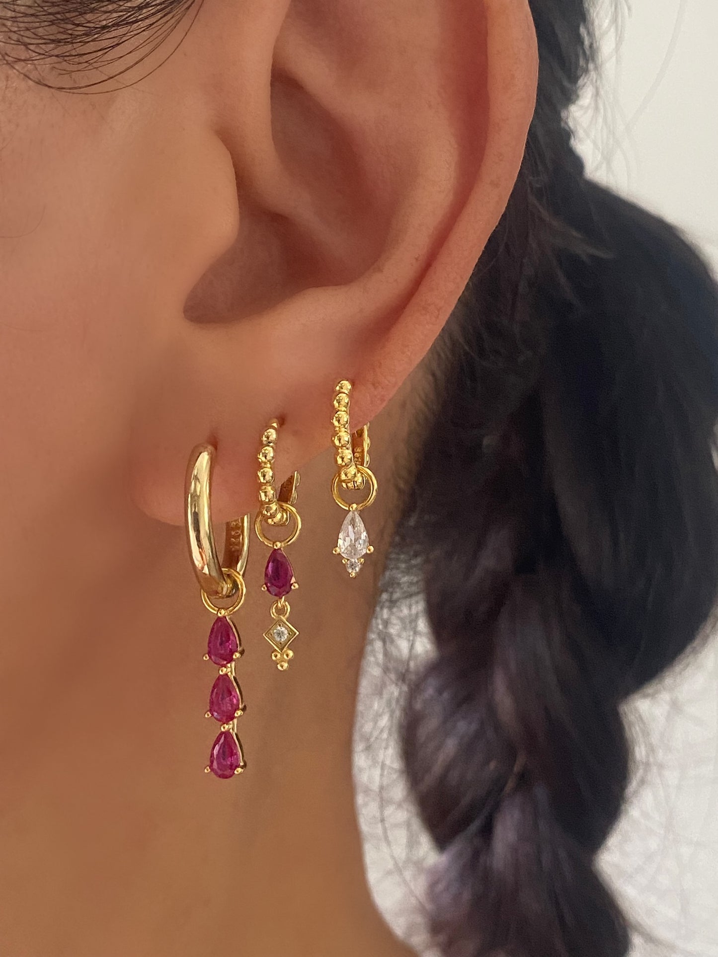 Pink 3 Teardrop Dangle Gold Earring Gift Box Set