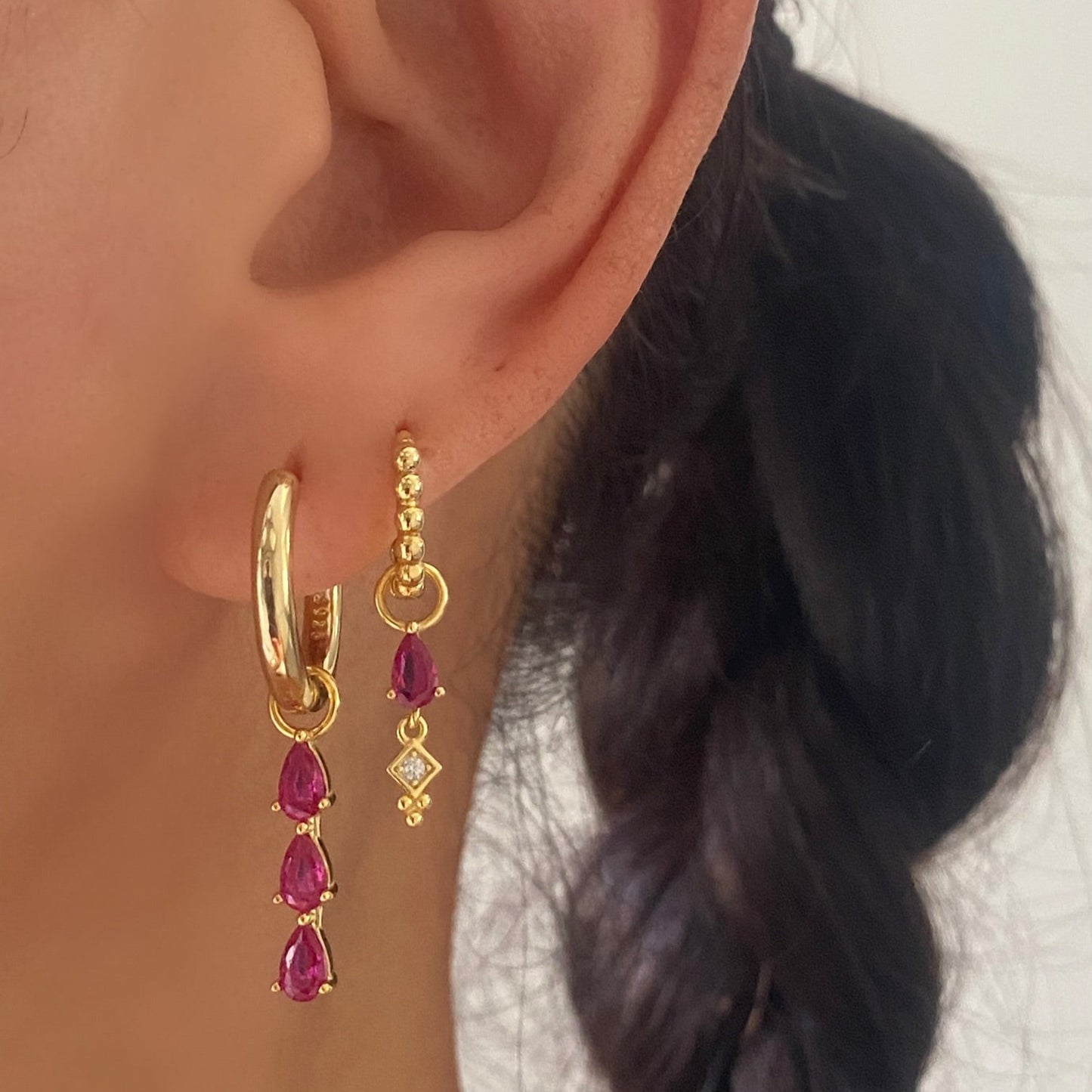 Pink charm Gold earrings Stacks