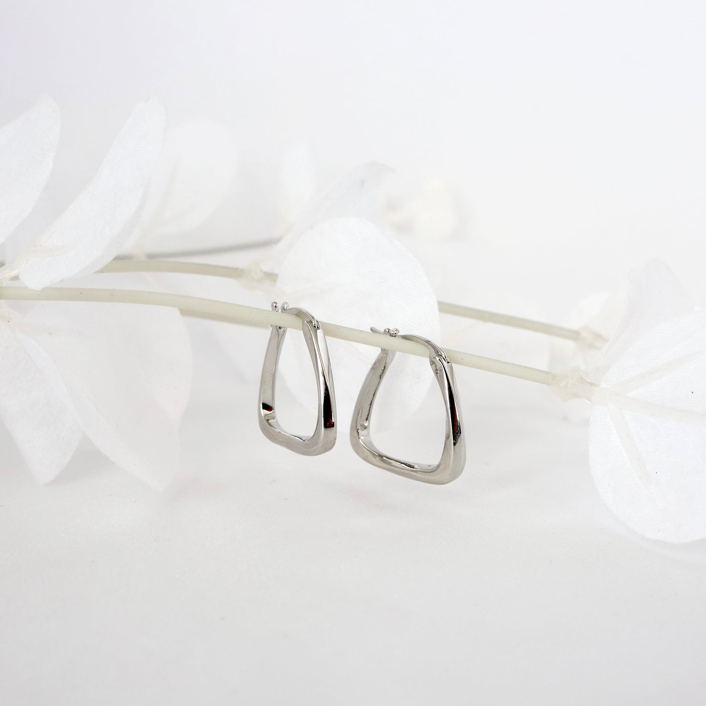 Twisted Square Silver Hoop Earrings