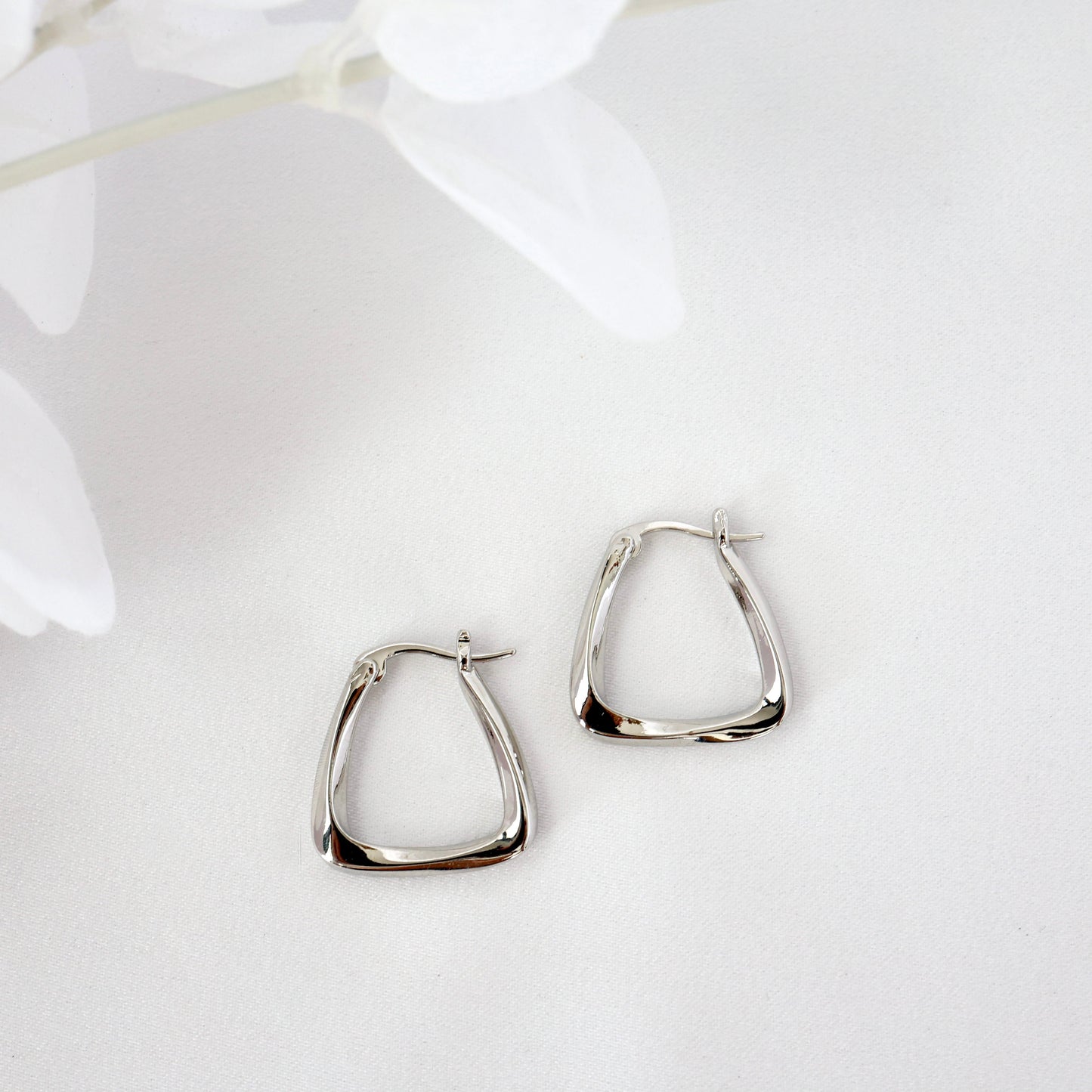 Twisted Square Silver Hoop Earrings