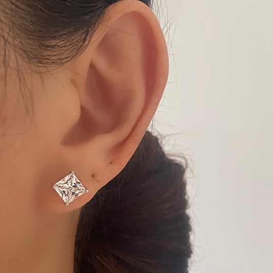 Princess Cut Diamond CZ Silver Stud Earring