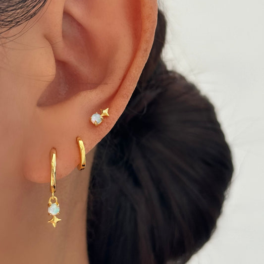 Tiny Opal Star Dangle Stud Earring Stack