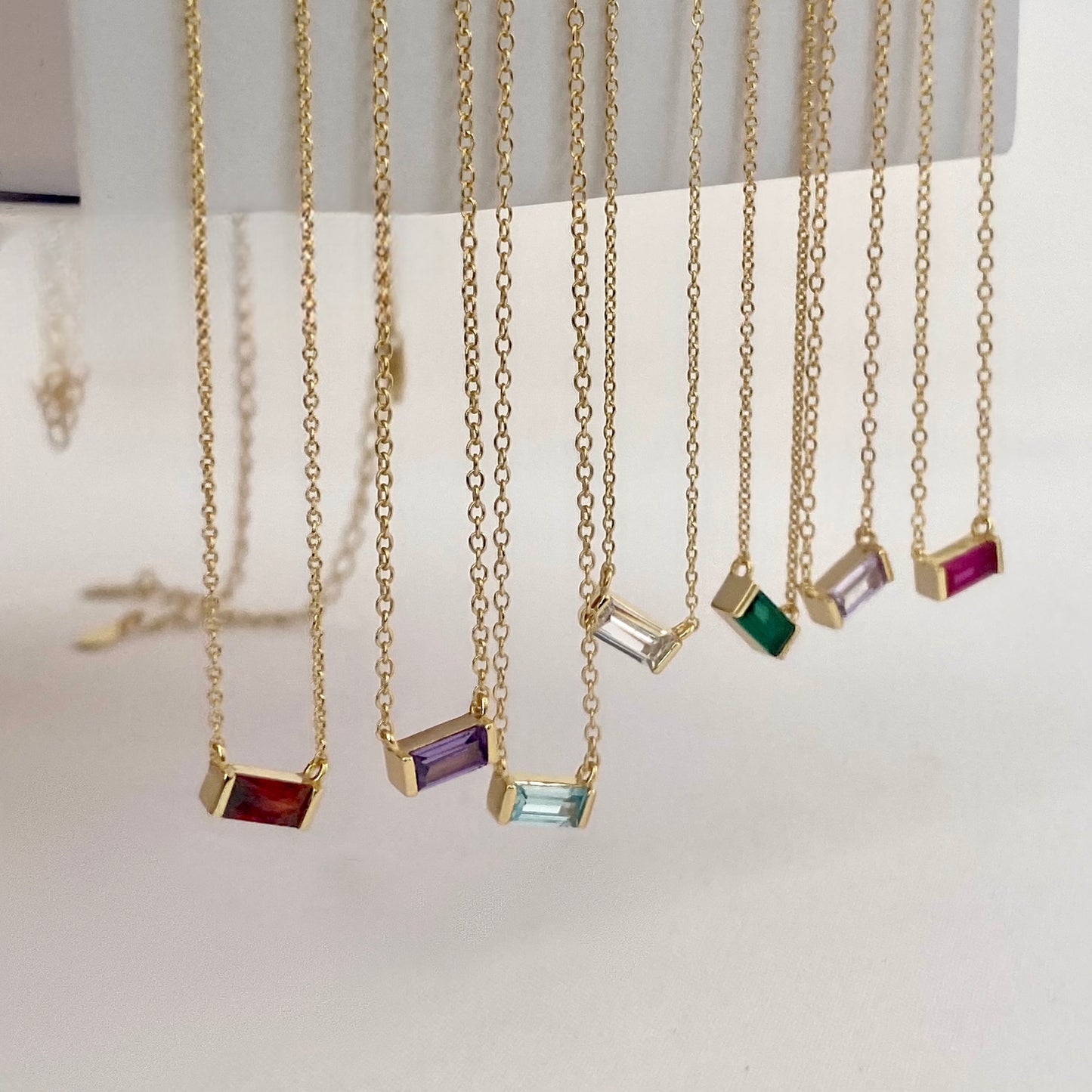 Baguette Birthstone Gold Necklace