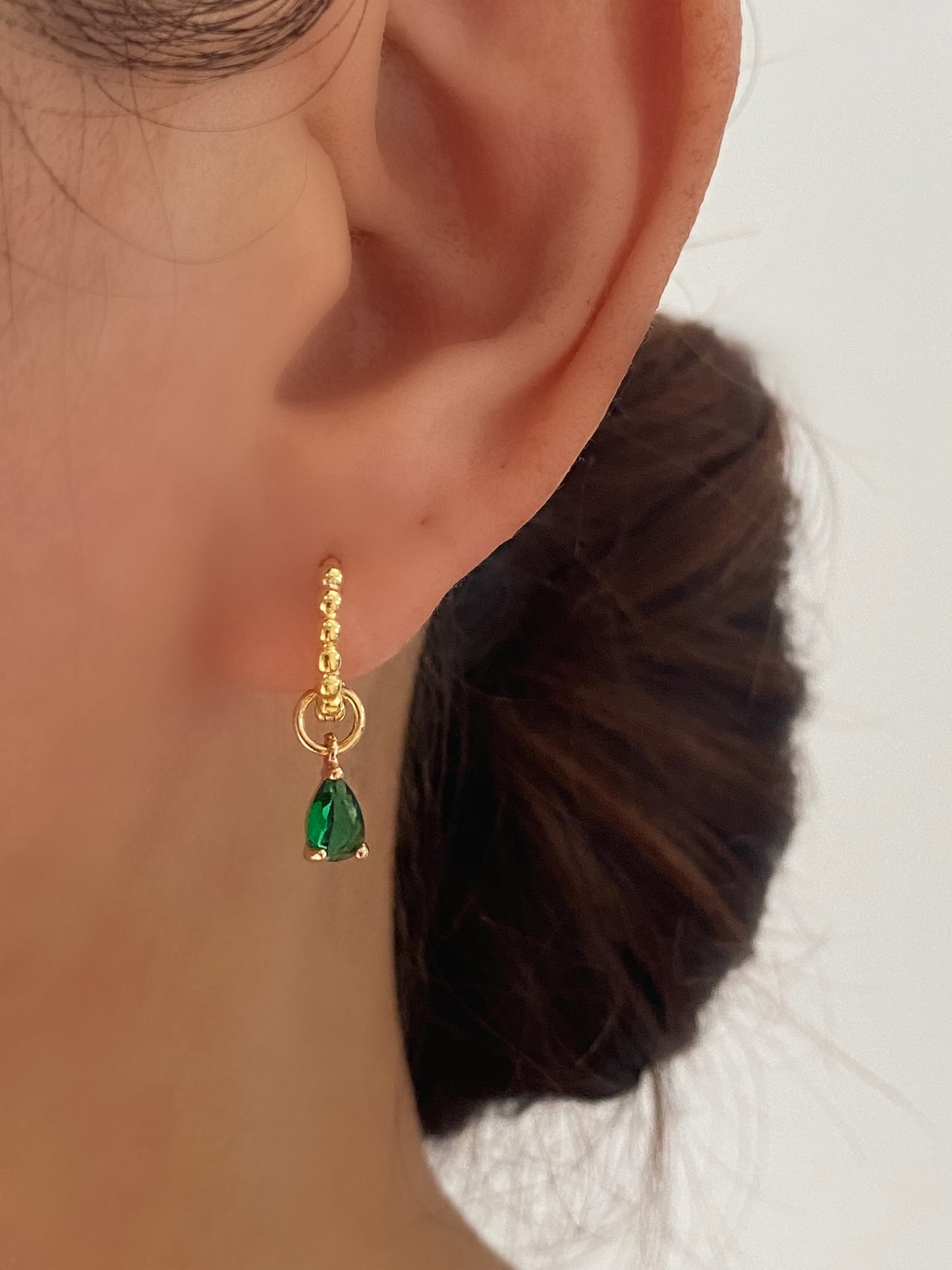 Princess Dainty Hoop Teardrop Dangle Earrings Emerald GREEN
