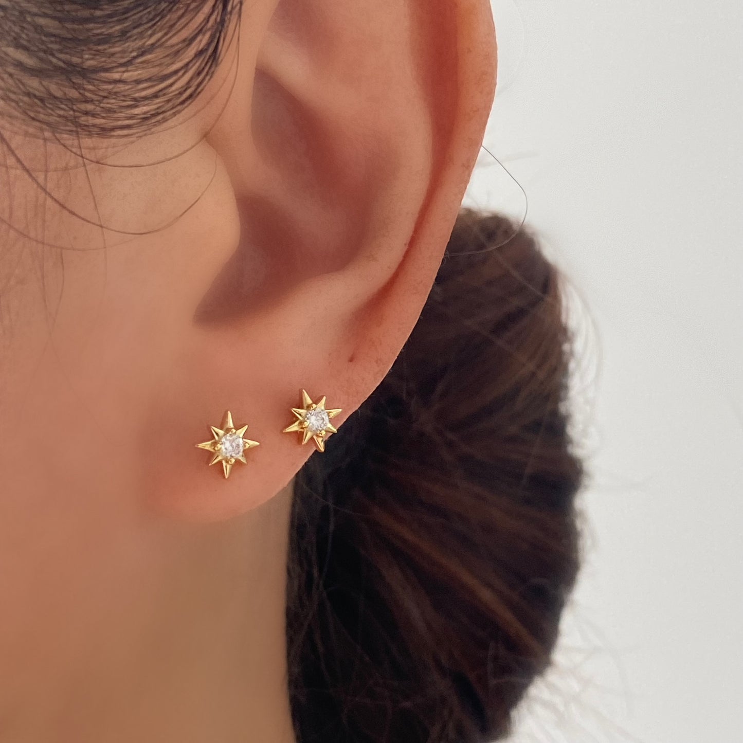 925 Sterling Silver Starburst Gold Stud Earrings