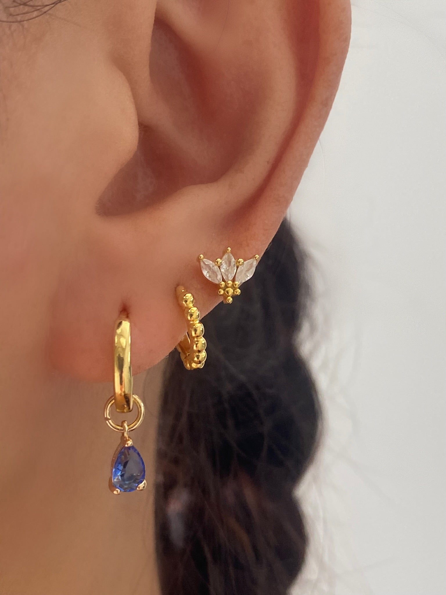 Teardrop Dangle Earrings – 18K Gold-Plated on Sterling Silver Blue 3 pair Set