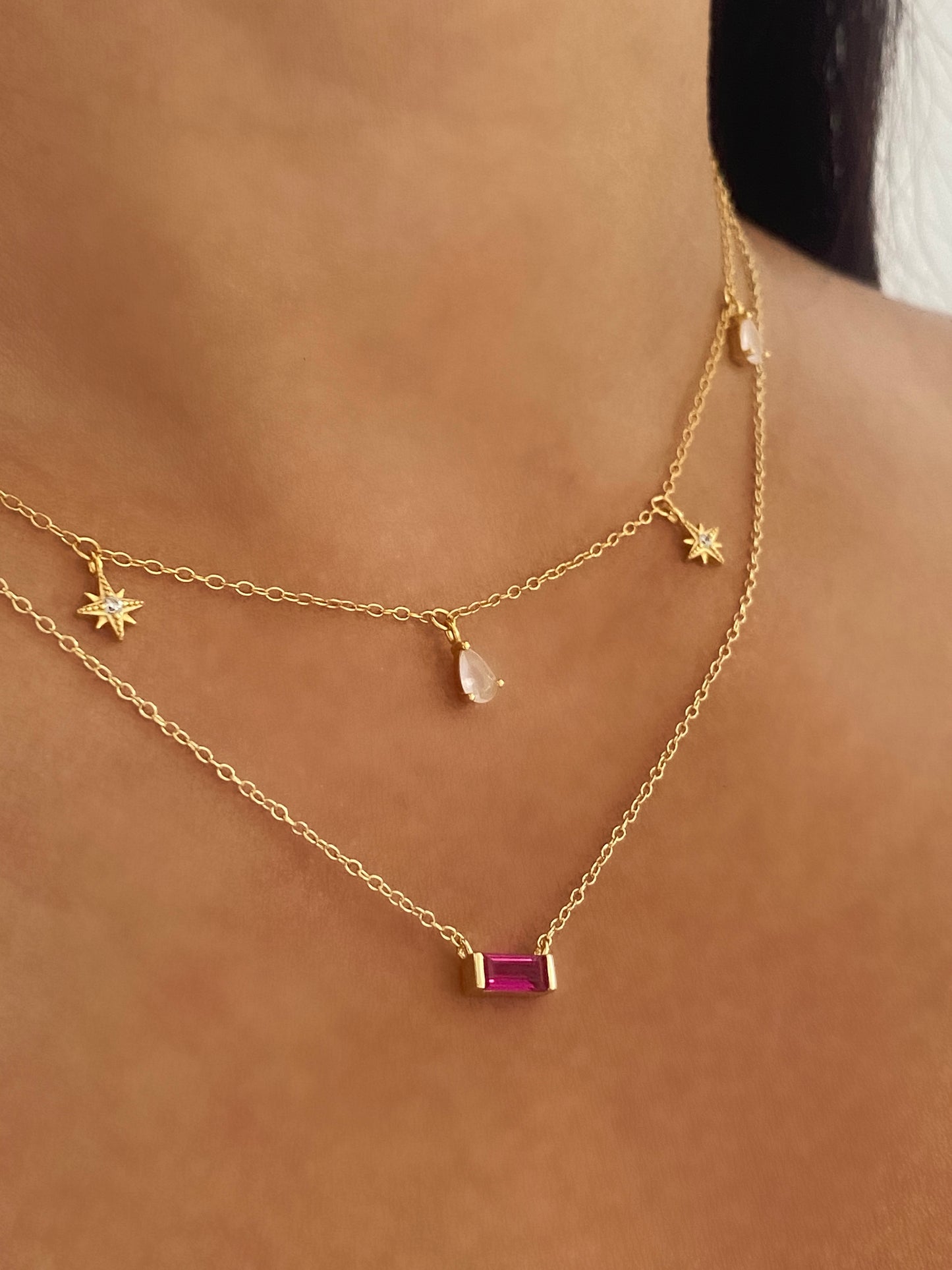 Pink Moonstone Celestial Charm Gold Necklace