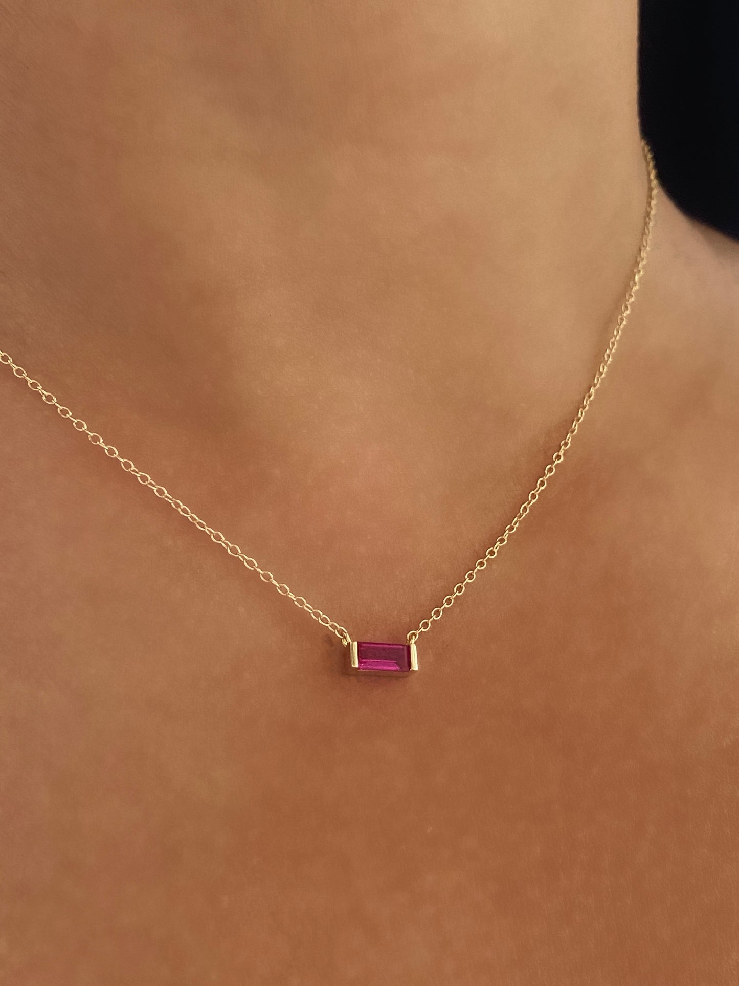 Baguette Birthstone Gold Necklace