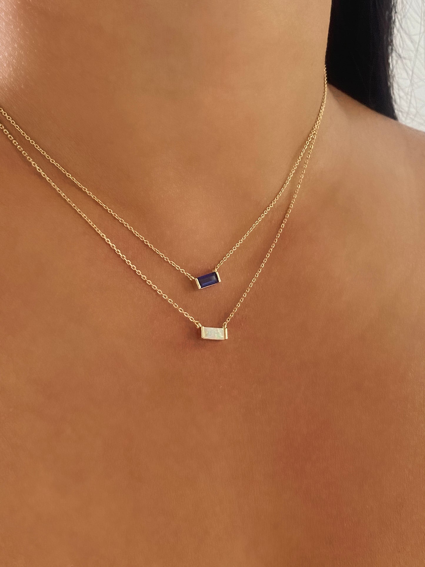 Baguette Birthstone Gold Necklace