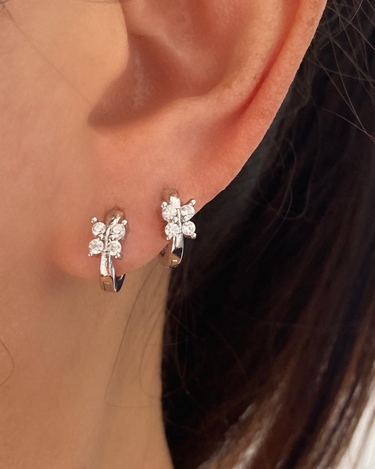 Butterfly Cubic Silver Huggie Hoops
