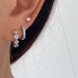 Sterling Silver Cubic Hoop Earrings, Dainty Sparkle Silver Hoops, Basic Simple Silver Hoops