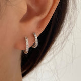 Sterling Silver Cubic Hoop Earrings, Dainty Sparkle Silver Hoops, Basic Simple Silver Hoops