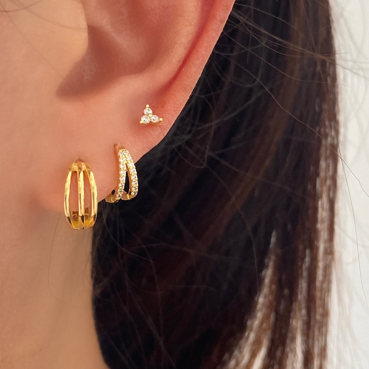 Dainty Huggie hoops 3 layer Gold Silver