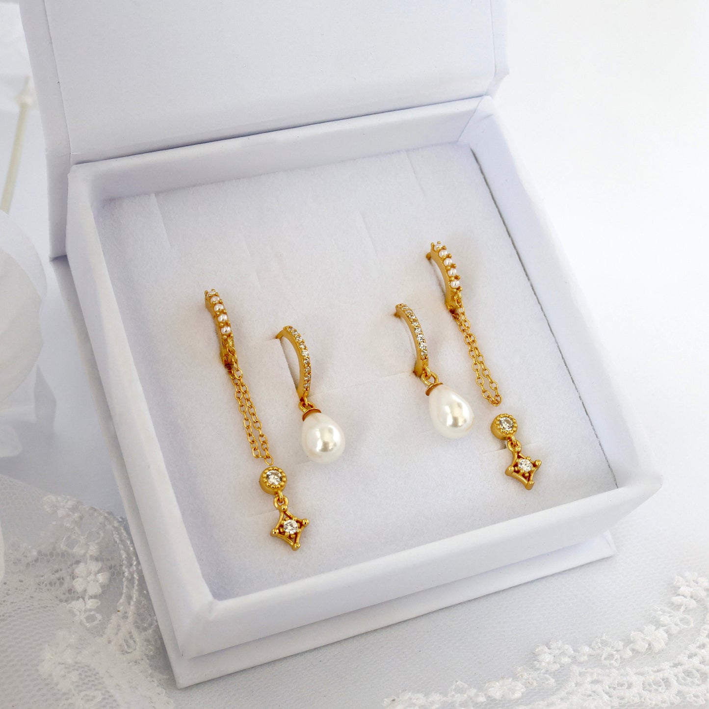 Molly Pearl Chain Earring Set GOLD