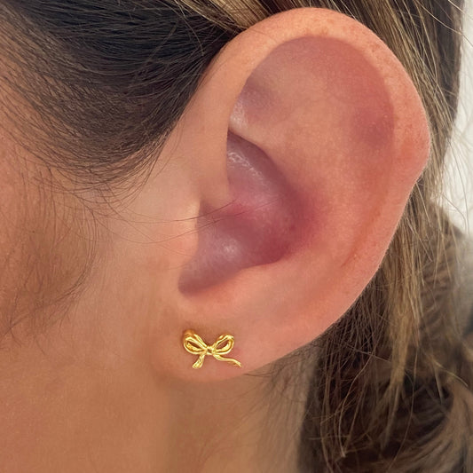 925 Sterling Silver Dainty Bow Stud Earring GOLD