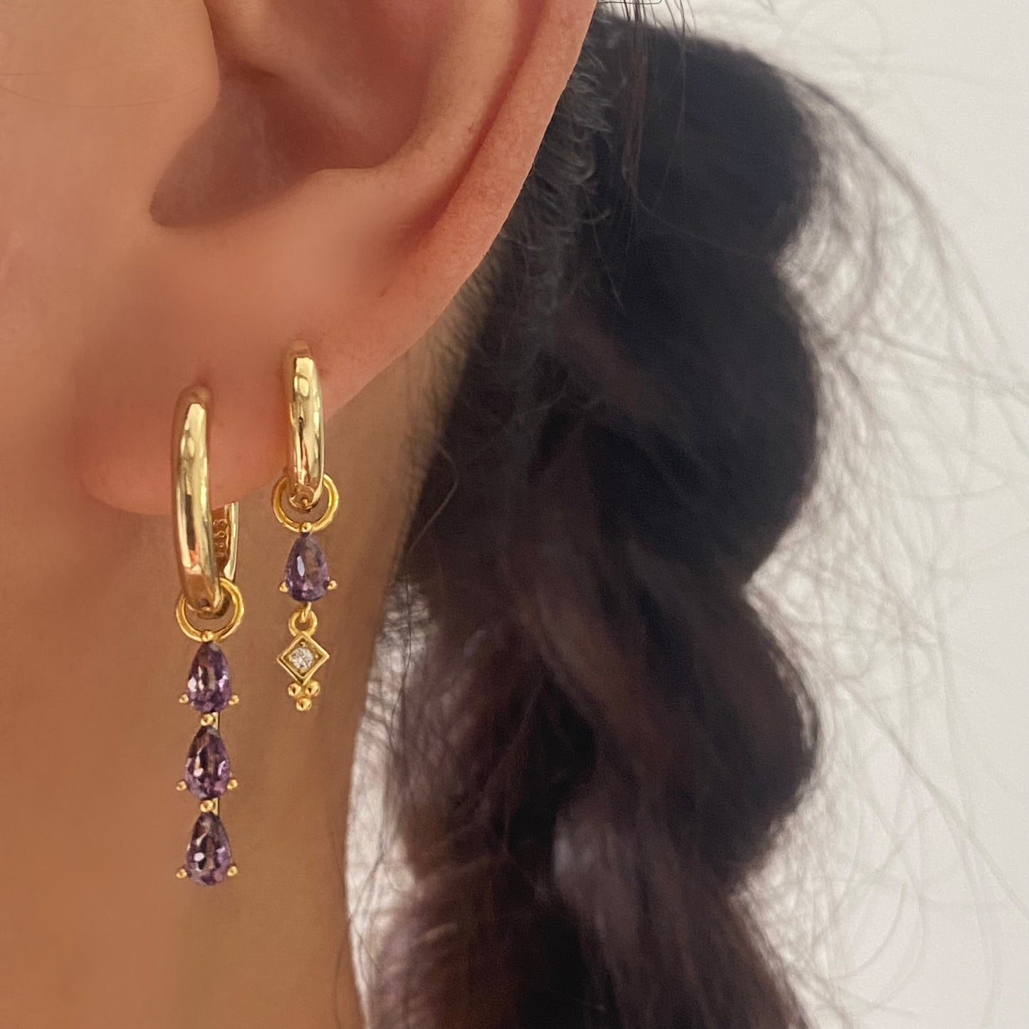 Purple charm Gold earrings Stacks
