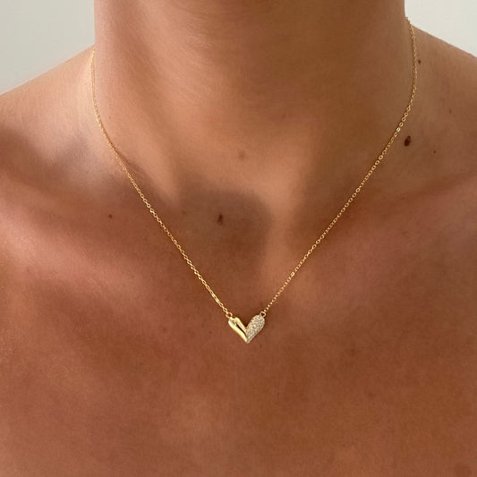 Sasha Love Heart Half Pave Gold Necklace