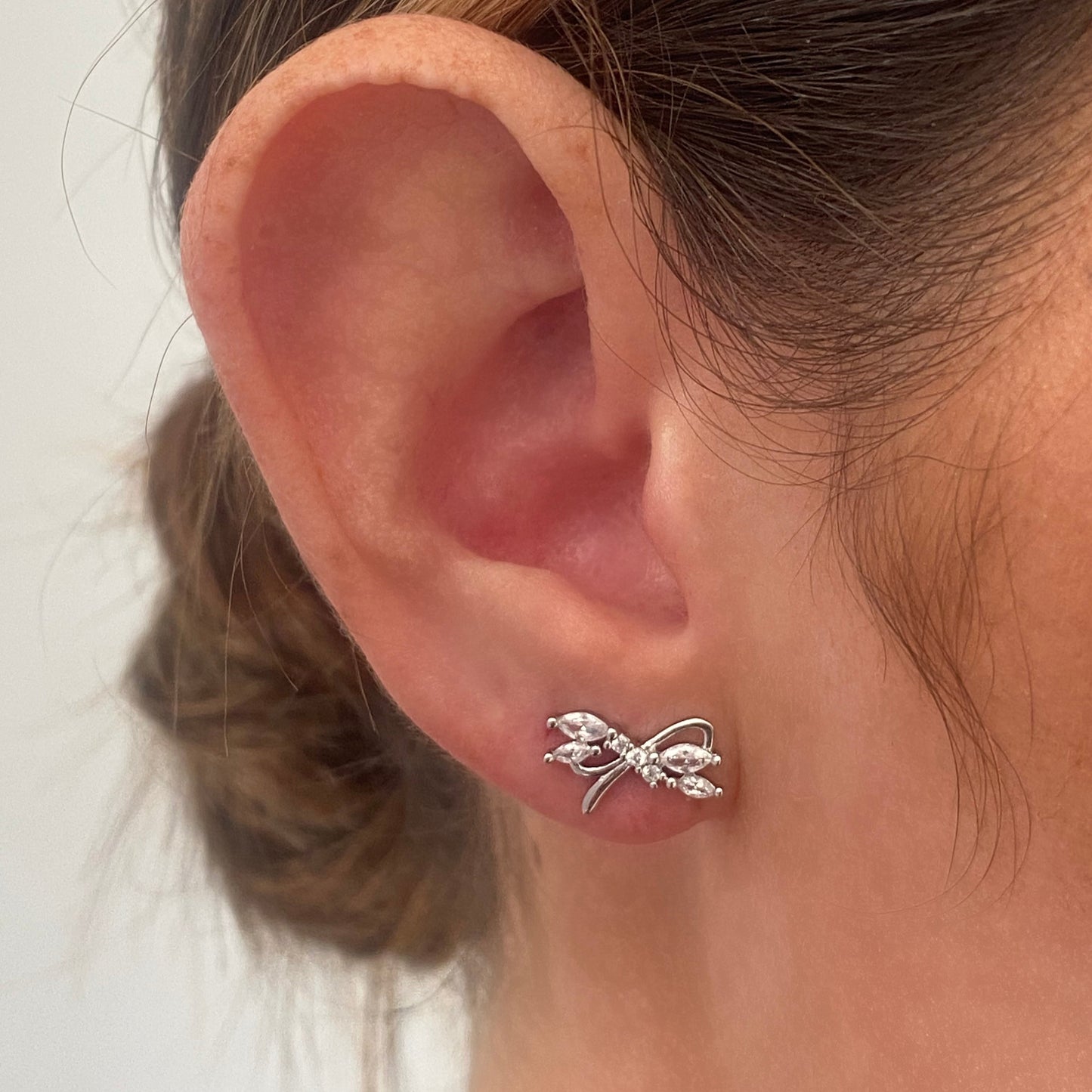 Mira Silver CZ Bow Stud Earring