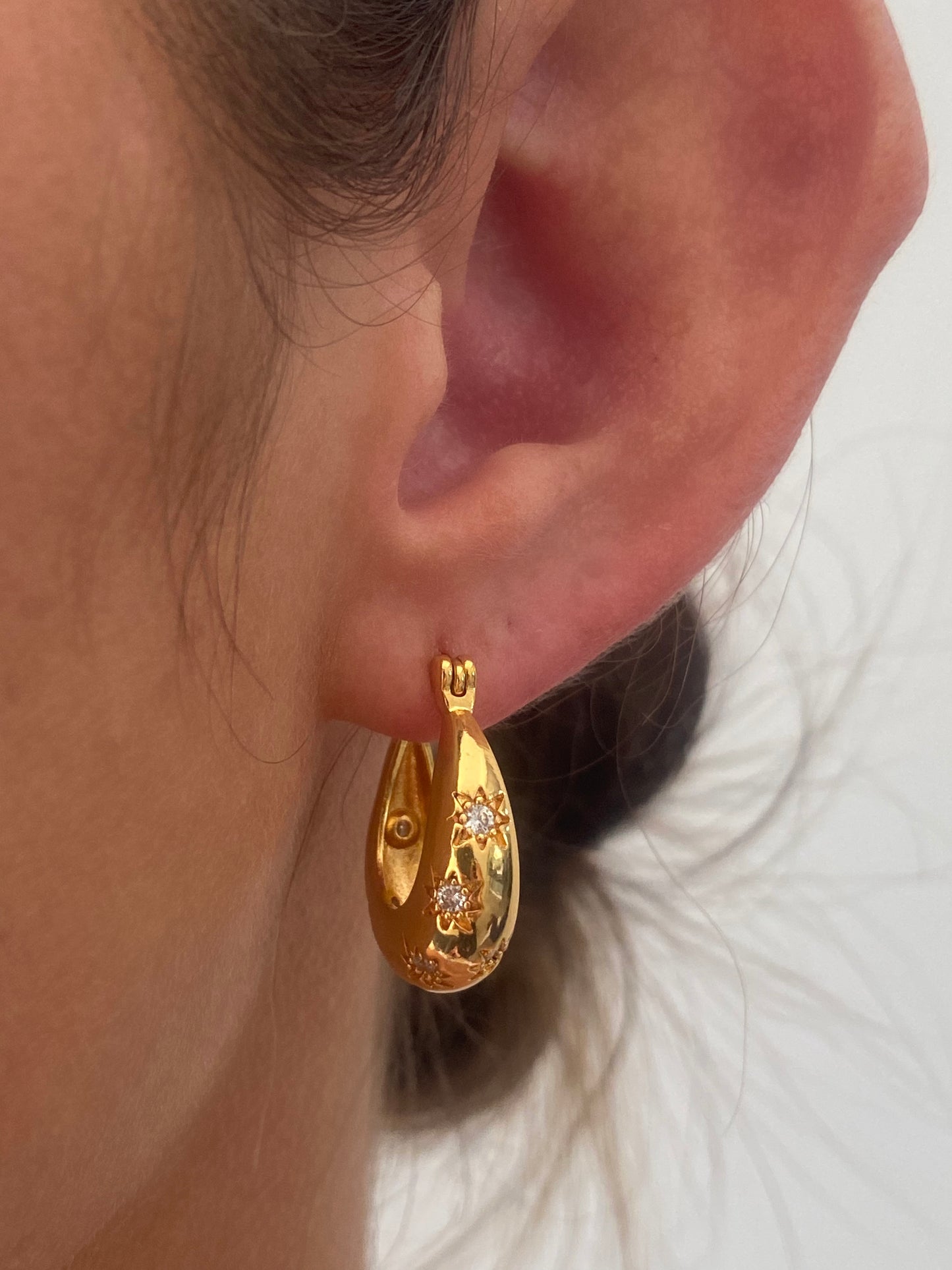 Starburst Waterdrop Gold Hoop Earrings