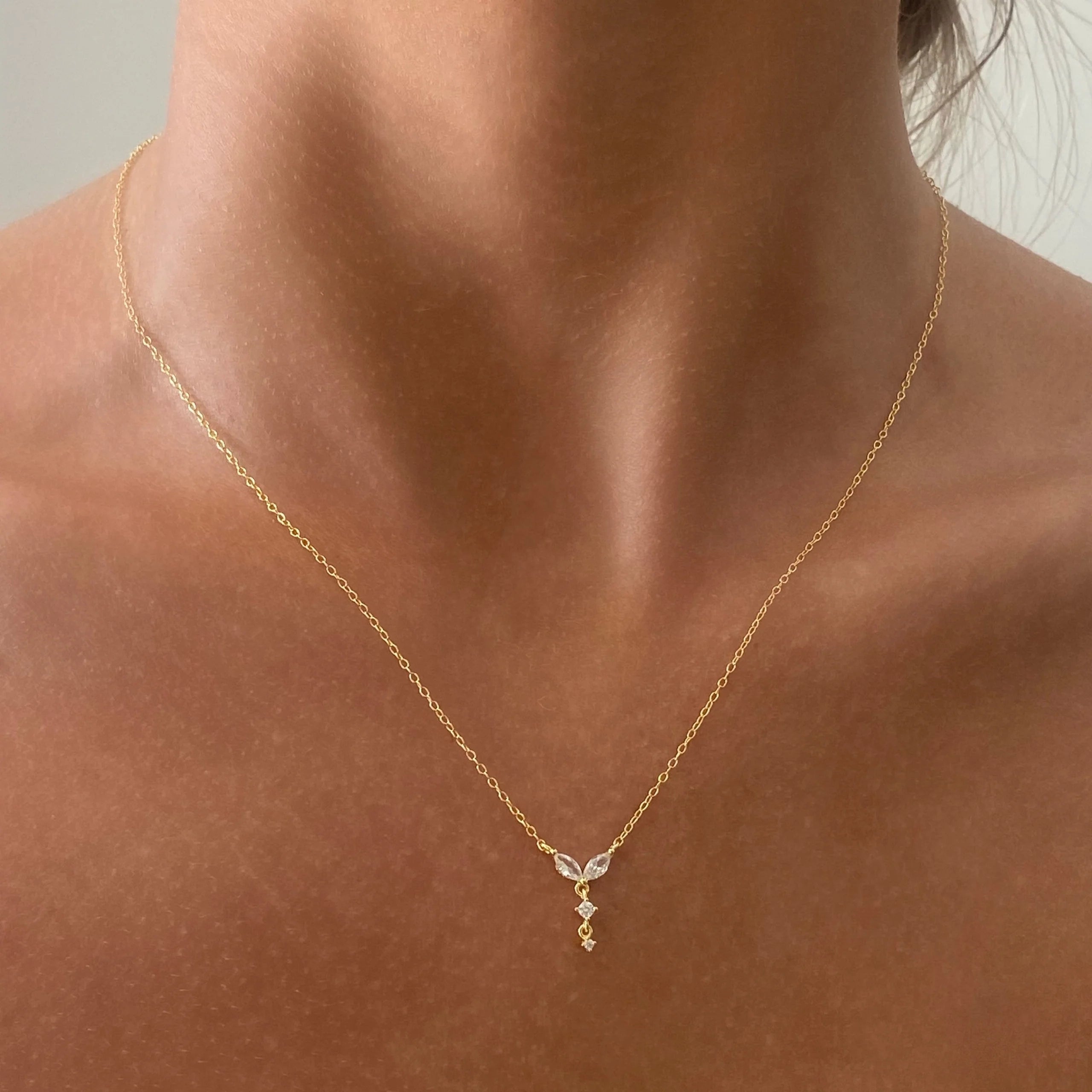 Crystal Pendant Gold Dainty Necklace Sterling Silver