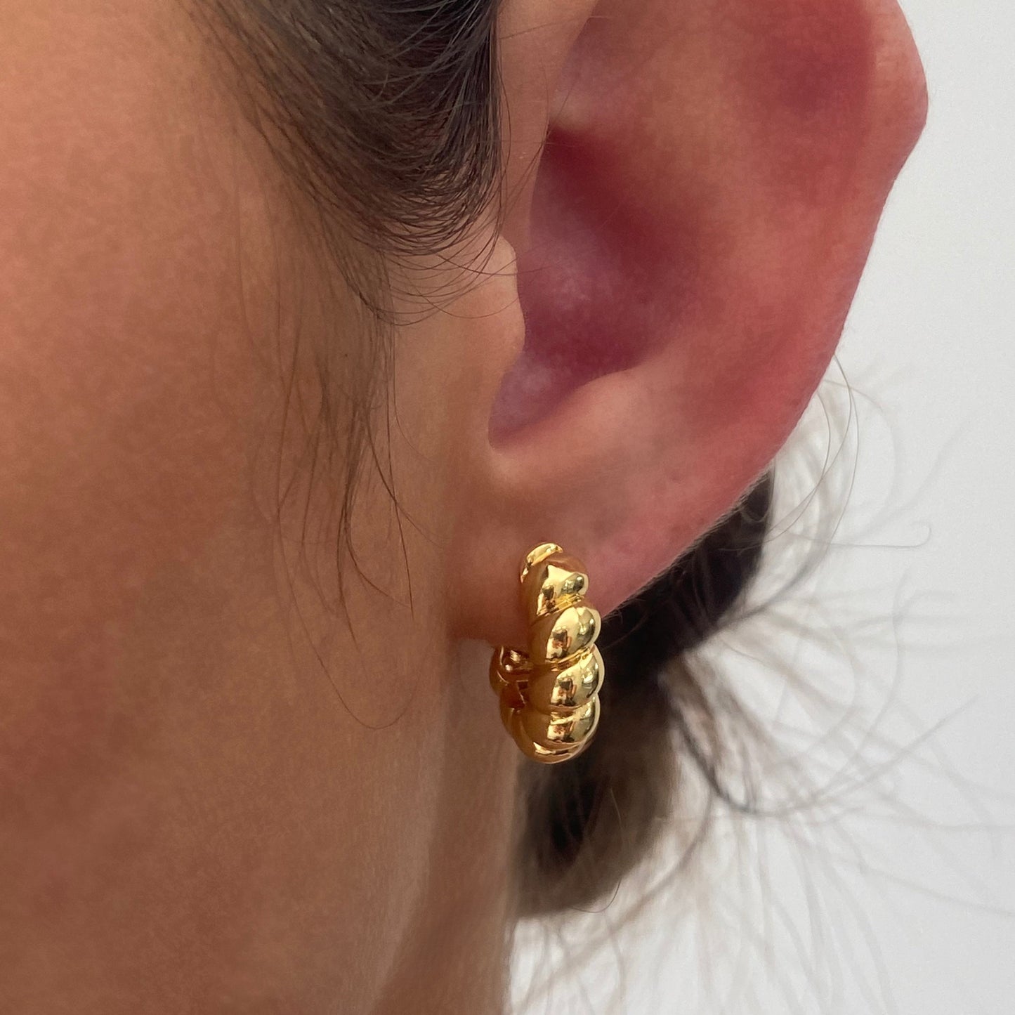 Croissant Gold Hoop Earrings, Twist Hoop 5mm thick, Gold Dome Hoop