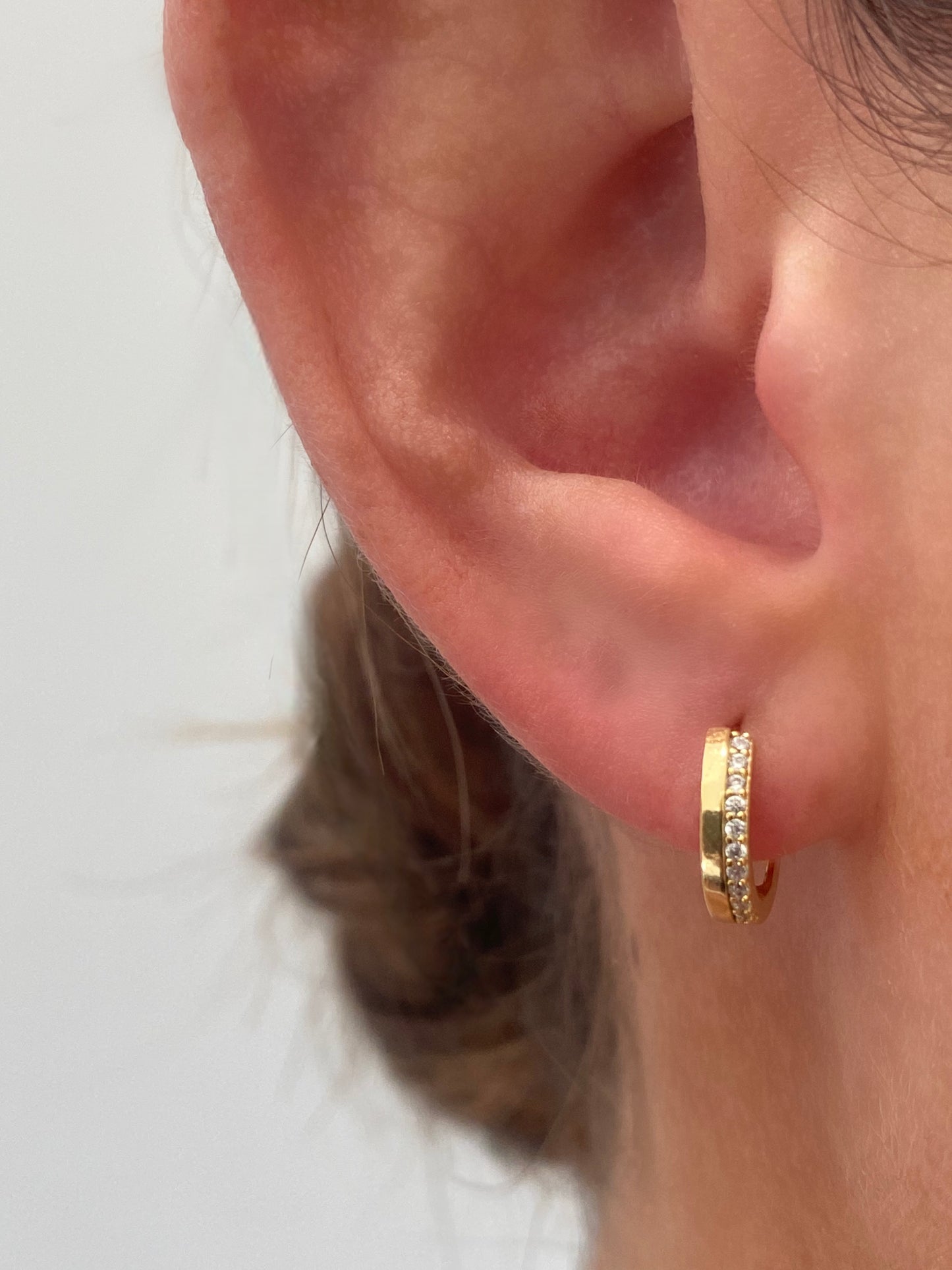 Gold Hoop One Side Pave Earrings