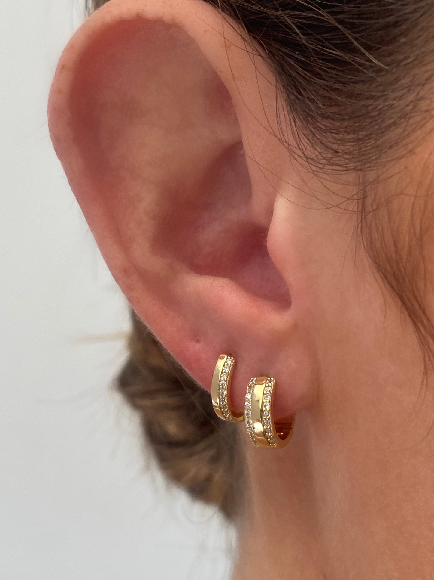 Gold Hoop One Side Pave Earrings