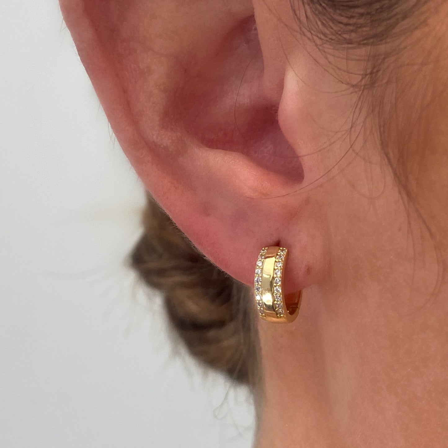 4mm Gold Hoop 2 Side Pave Earrings