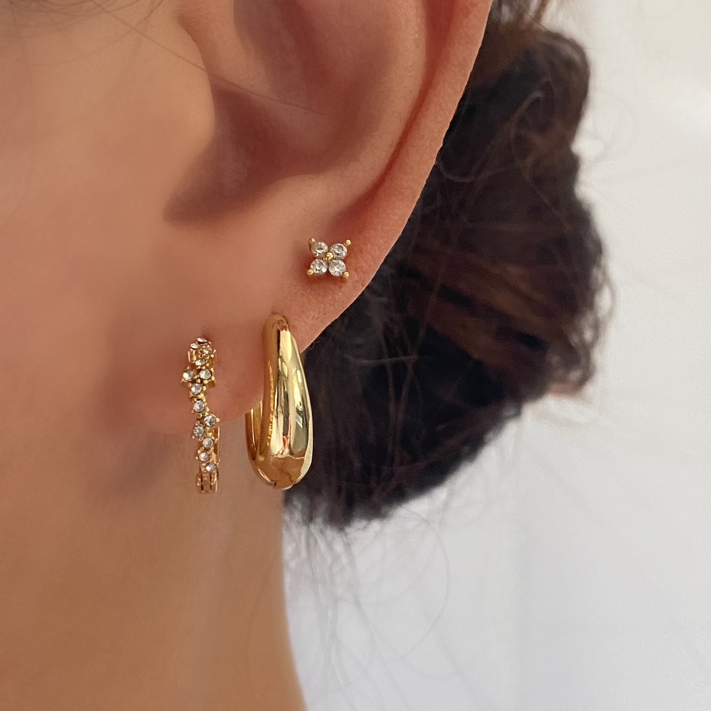 925 Sterling Silver Huggie Hoop Gold Earrings Flower Crown CZ