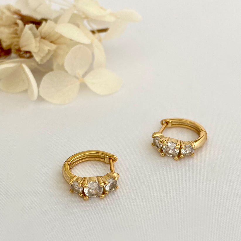 3 Cubic Zircon Gold Huggie Earrings – ANETT