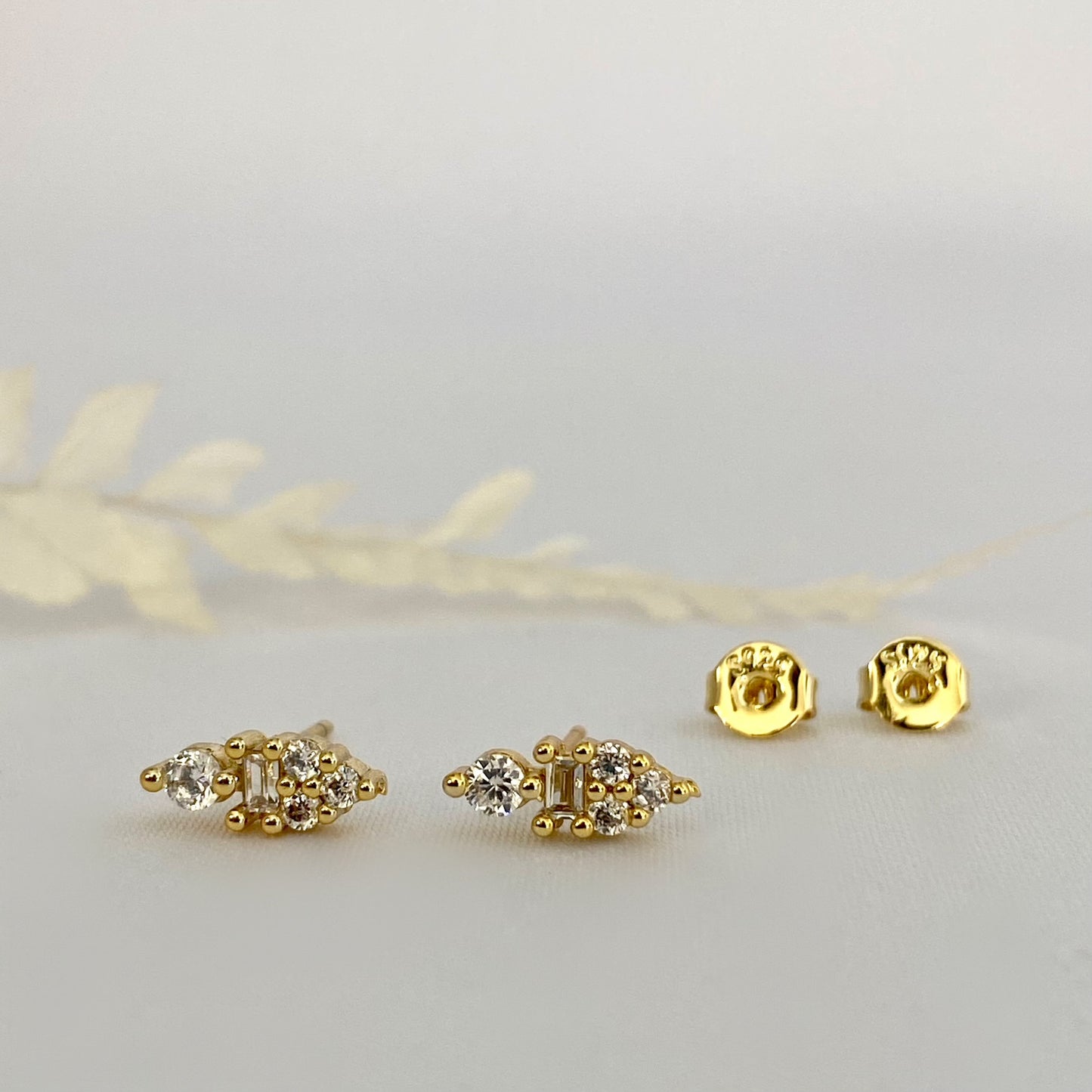 3 Cubic Zircon Gold Huggie Earrings