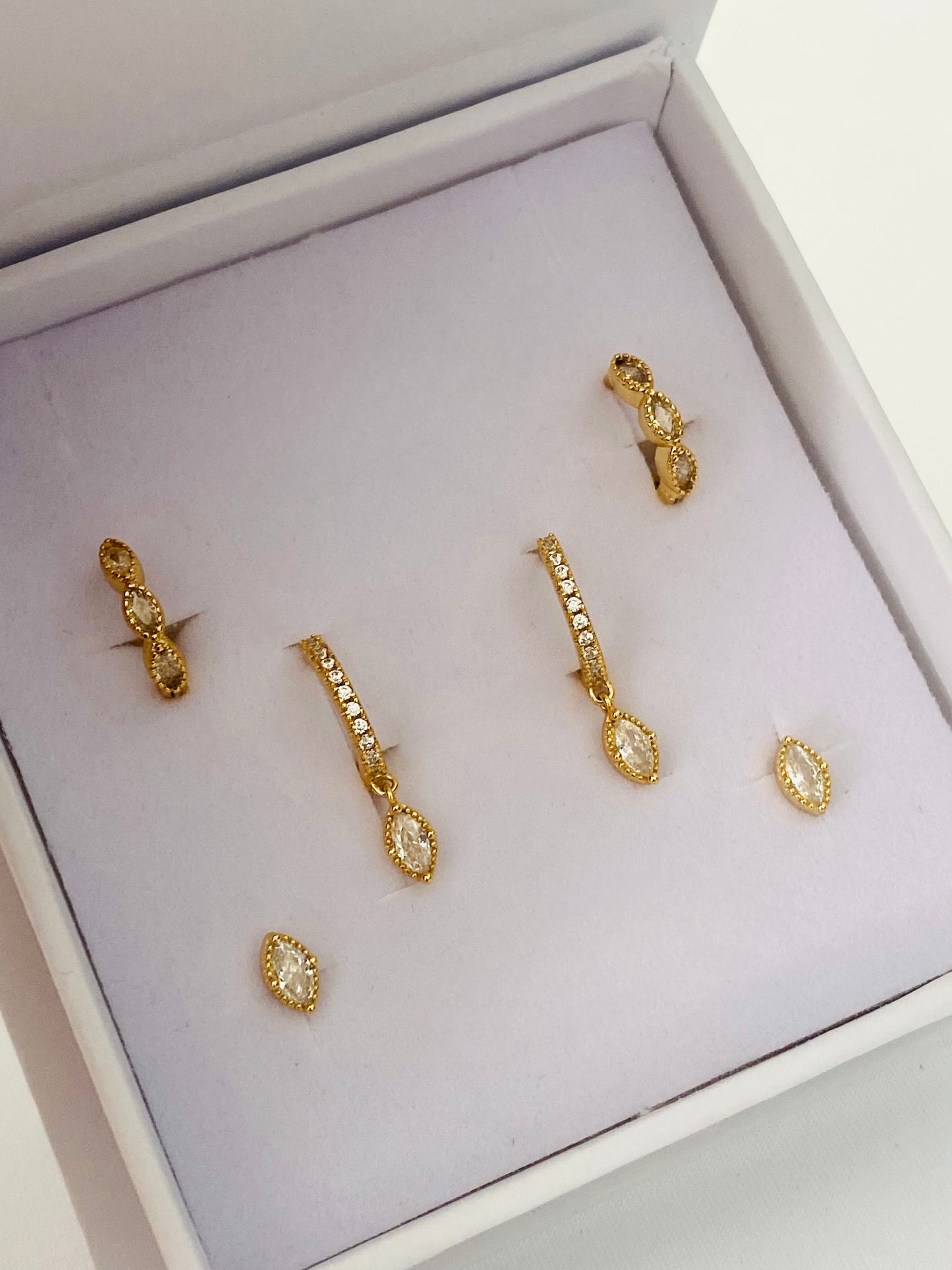 Oval Dangle Gold Earrings 3 Pair 2 Pair Set