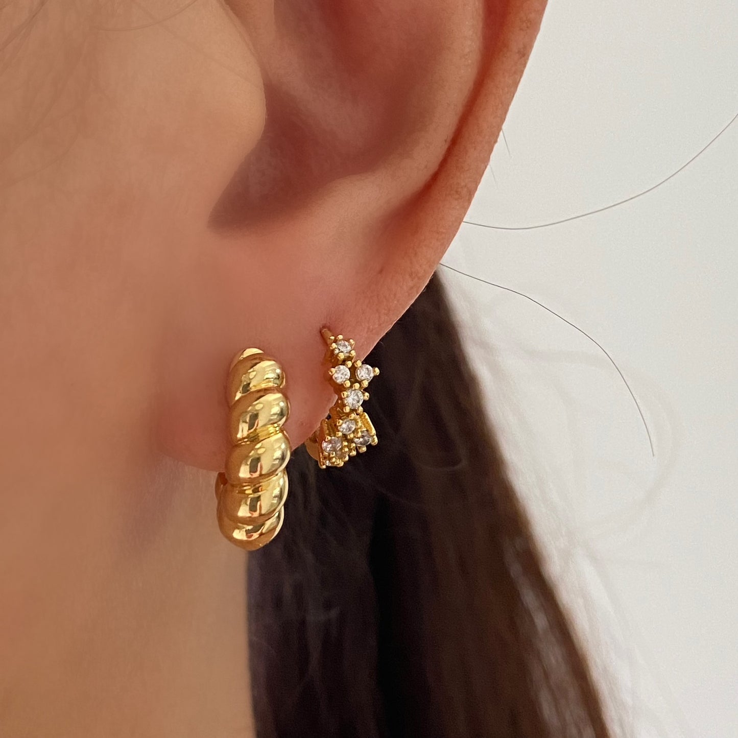 Croissant Gold Hoop Earrings, Twist Hoop 5mm thick, Gold Dome Hoop
