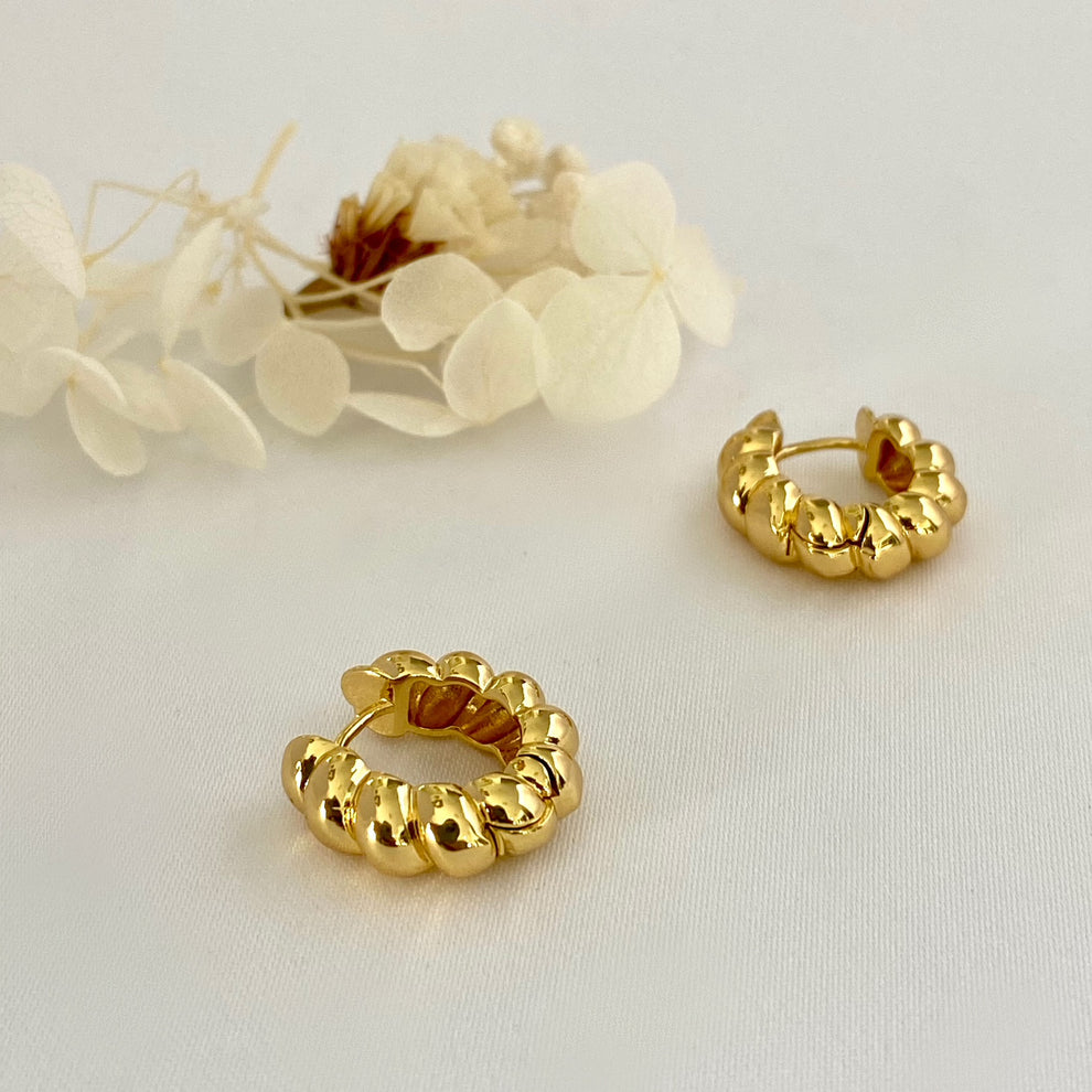 Croissant Gold Hoop Earrings, Twist Hoop 5mm thick, Gold Dome Hoop – ANETT