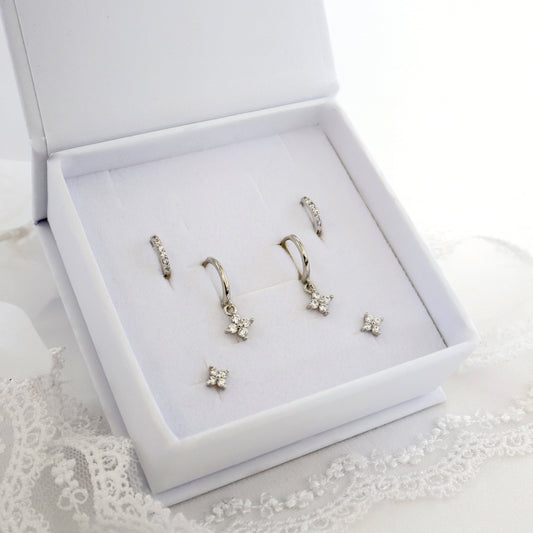 4 Clover Dangle Earrings SILVER Gift Set