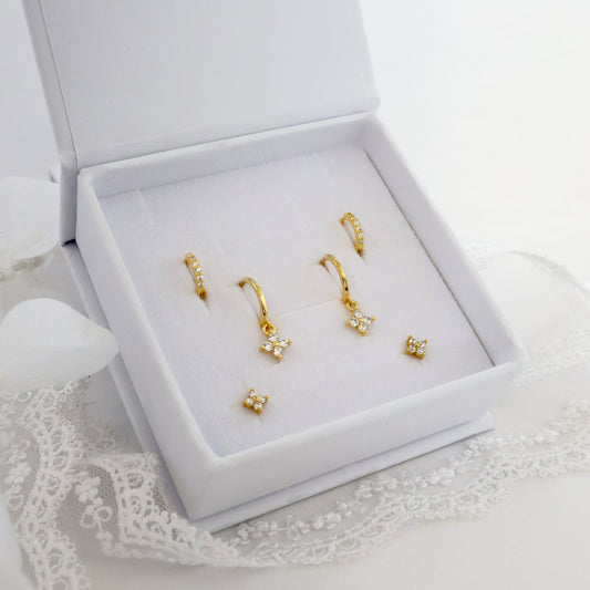 4 Clover Dangle Earrings GOLD Gift Set