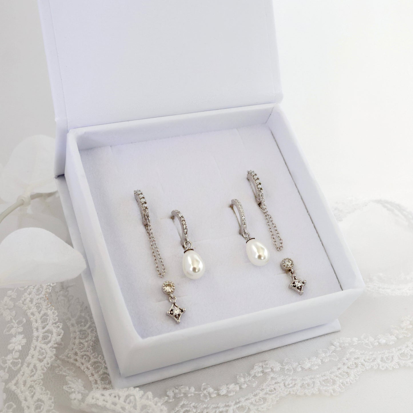 Molly Pearl Chain Earring Gift Set SILVER