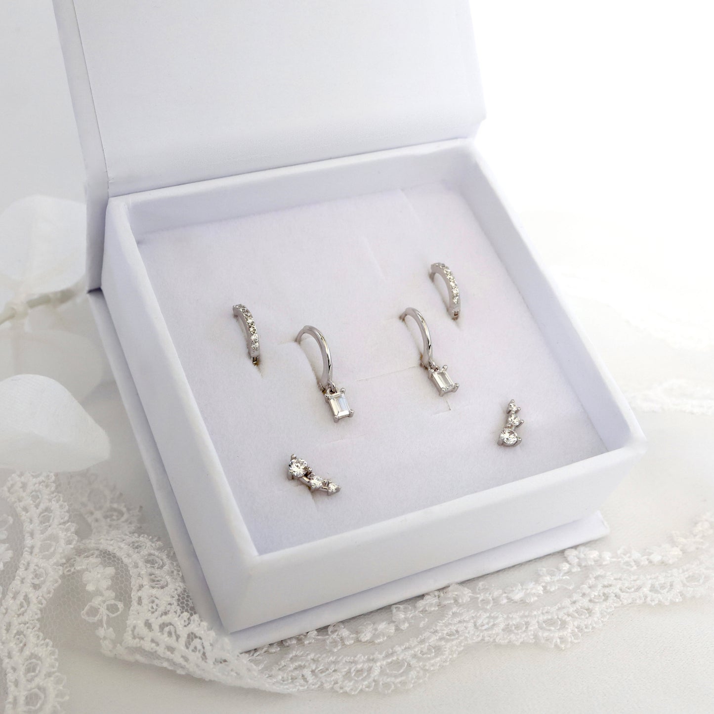 Megan Dangle SILVER Earrings 3 Pair Set