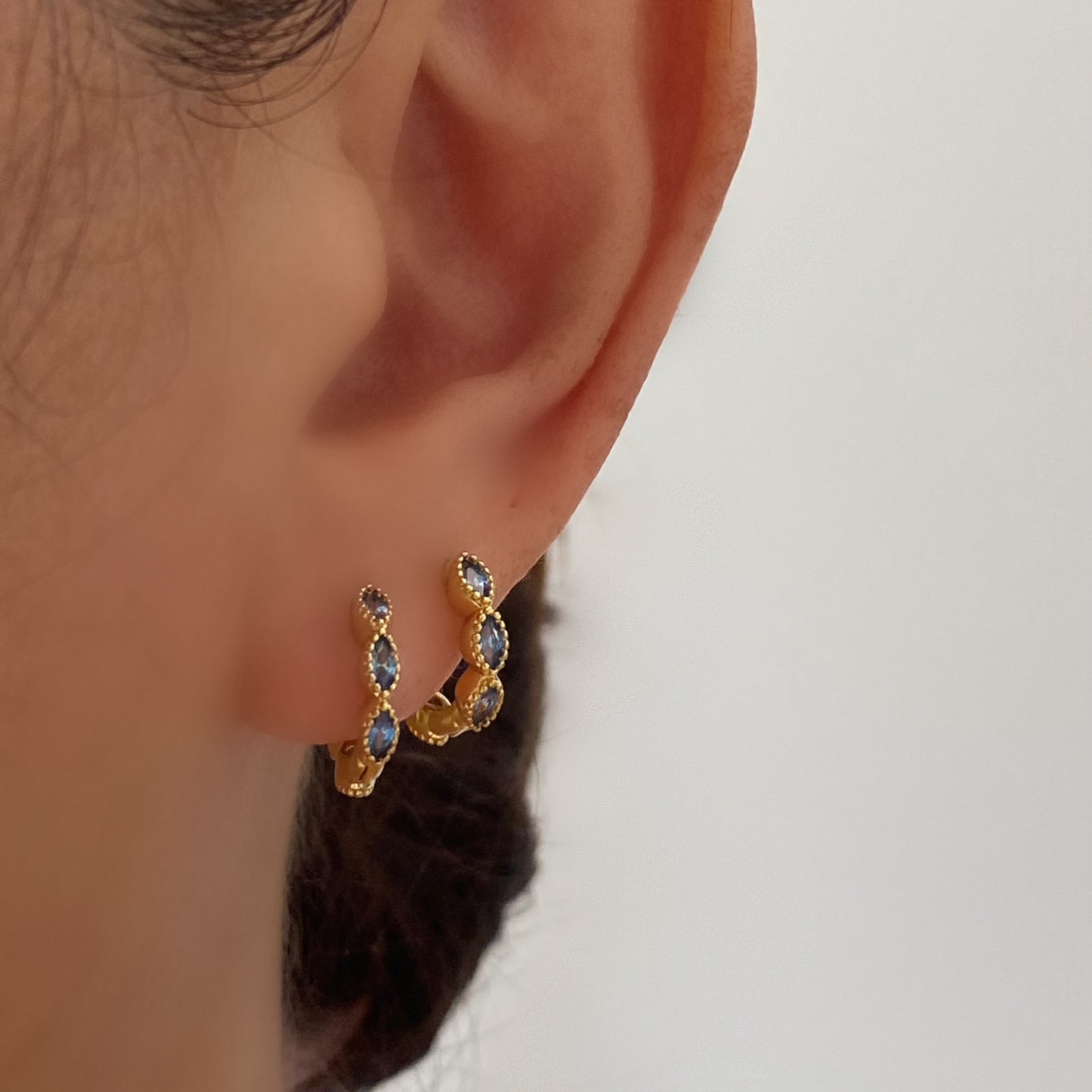 Blue Marquise Gold Hoops